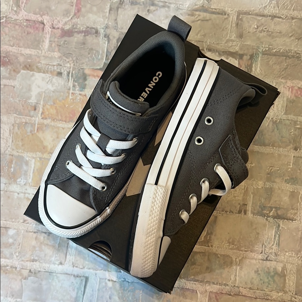 Converse Kid’s Charcoal and White Slip-On Sneakers